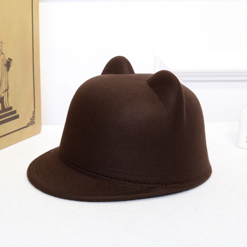 Women's Dome Retro Woolen Peaked Cap Cute Cat Ears Equestrian Hat