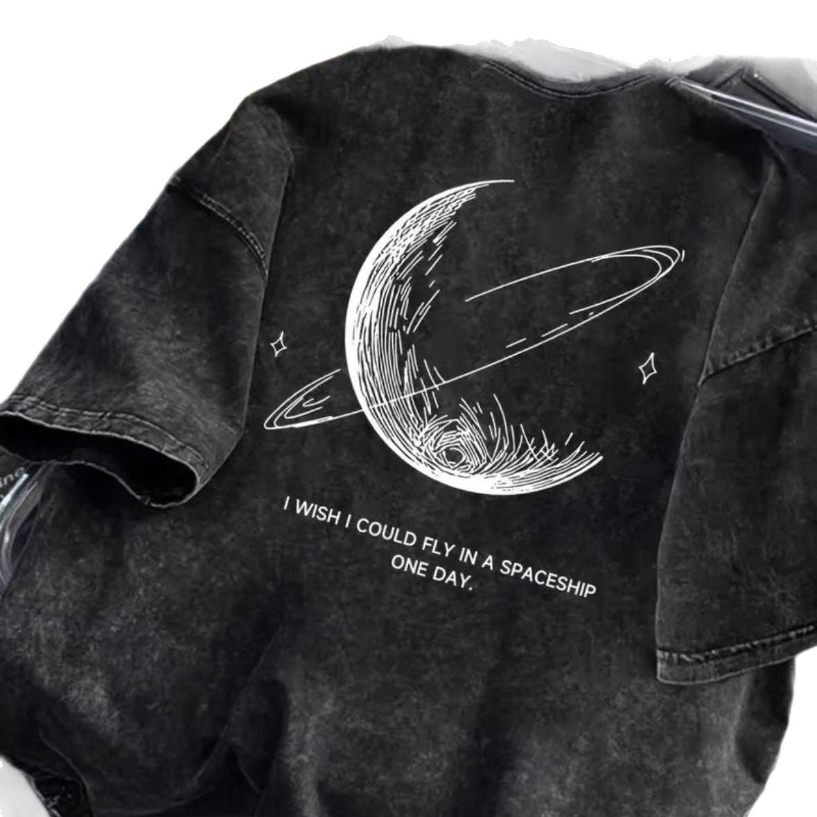 Loose-fit American-style Printed Washed-and-distressed Pure Cotton Short-sleeve Mens Shirt