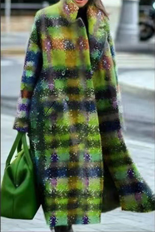 A Variety Of Color Matching Plaid Long Sleeve Lapel Coats