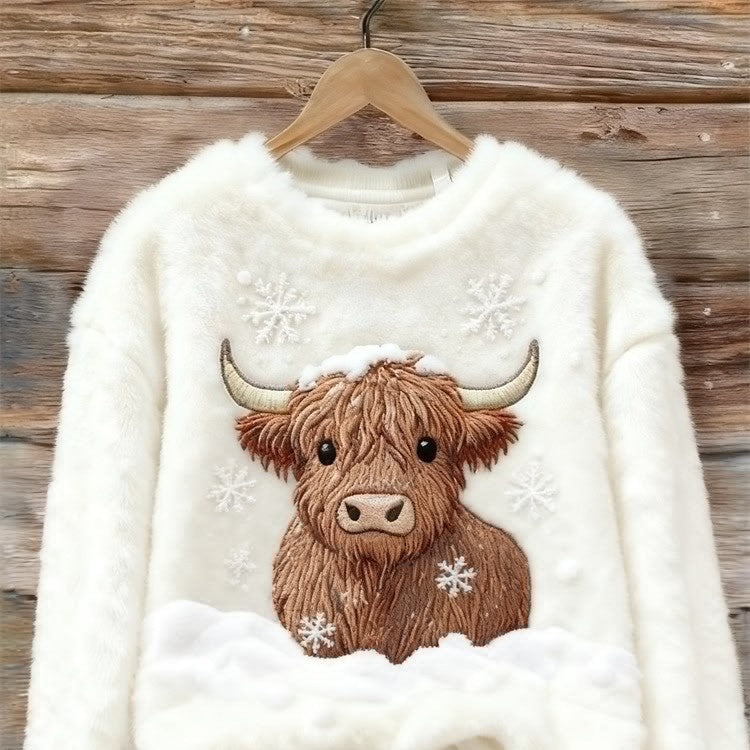 Sweet Crew-neck Top With A Snowman Design