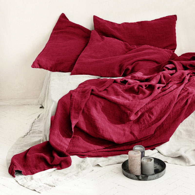 Nordic Style Linen Solid Color Single And Double Bed Sheets