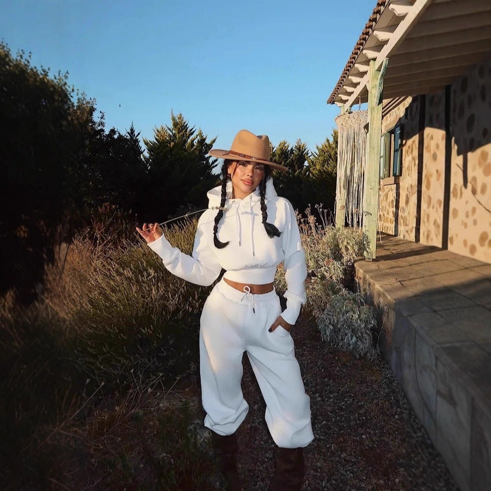 Round Neck Long-sleeve Suit Women's Pocket Pants