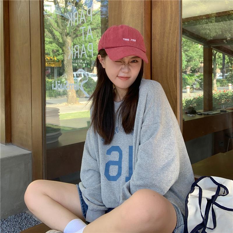 Letter Print Loose Oversized Long Sleeves Sweater Women's Top