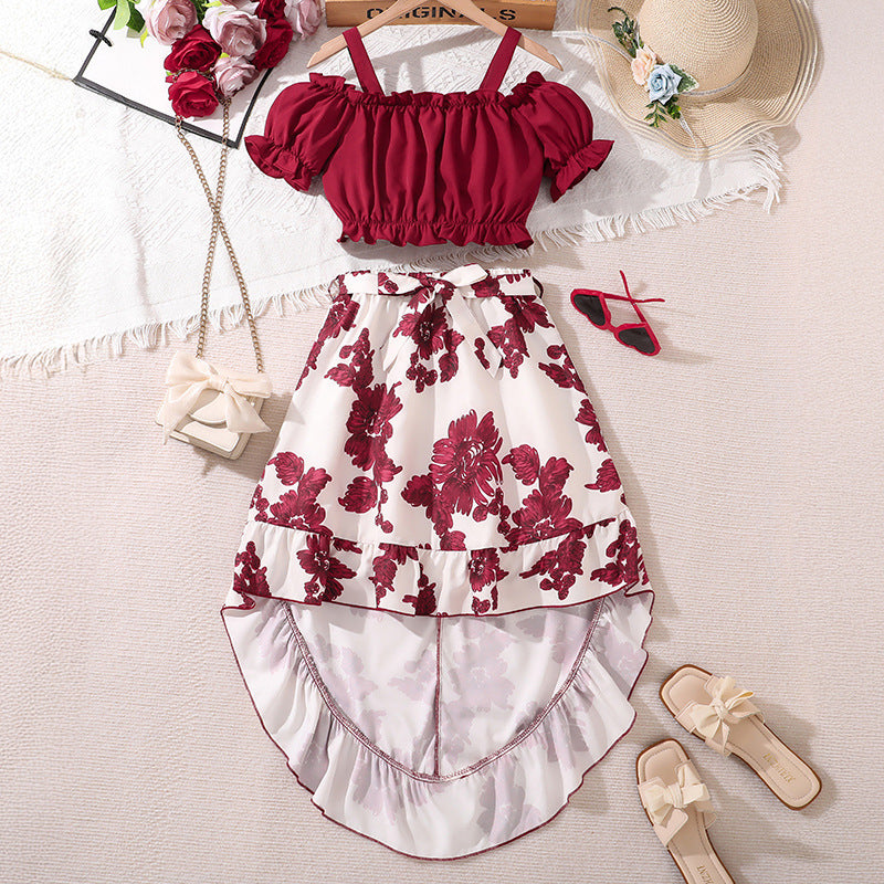 Girls Retro Printing Fashion Unique Two-piece Set