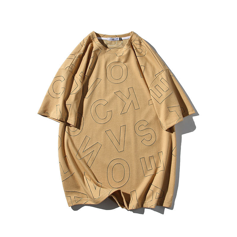 Summer Hong Kong Style Ins Full Screen Letter Short-sleeved T-shirt Men's High Street