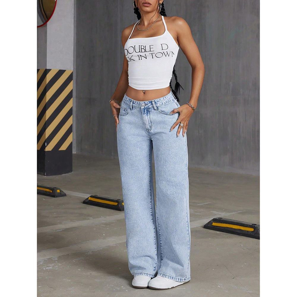 Womens Retro Flowy Draping High-Waisted Denim Jeans For A Stylish Look