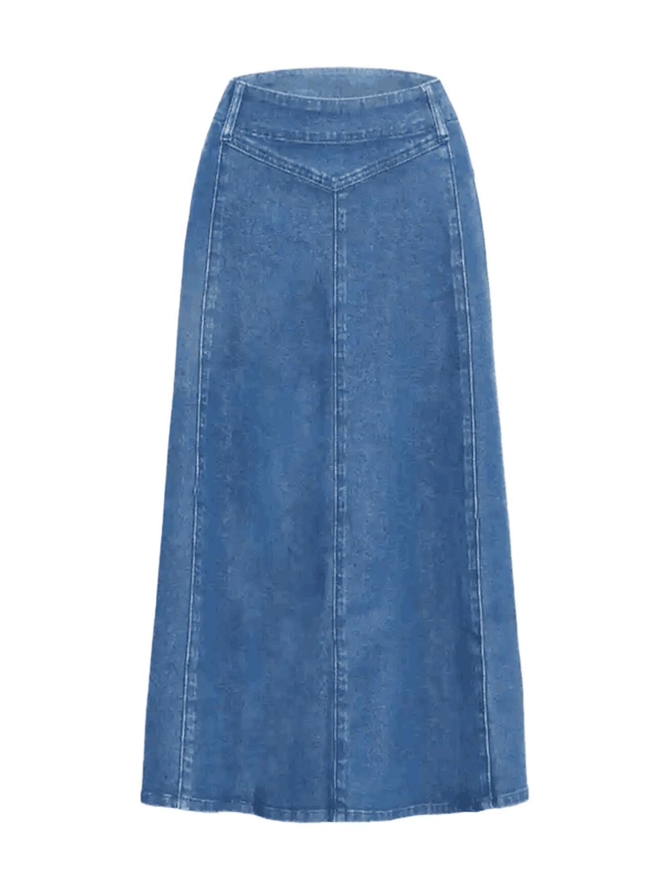 2025 Spring New Women's High Waist Loose A-line Cowboy Skirt, Medium Length Elastic Casual Solid Color Skirt, Elegant For Office And Daily Wear, Fashionable Style Smooth, Cowboy Fabric Washable