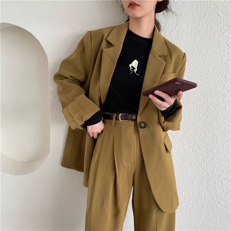 Coffee Color Suit Jacket Women Loose And Thin Western Style Wide-leg Pants Fashion