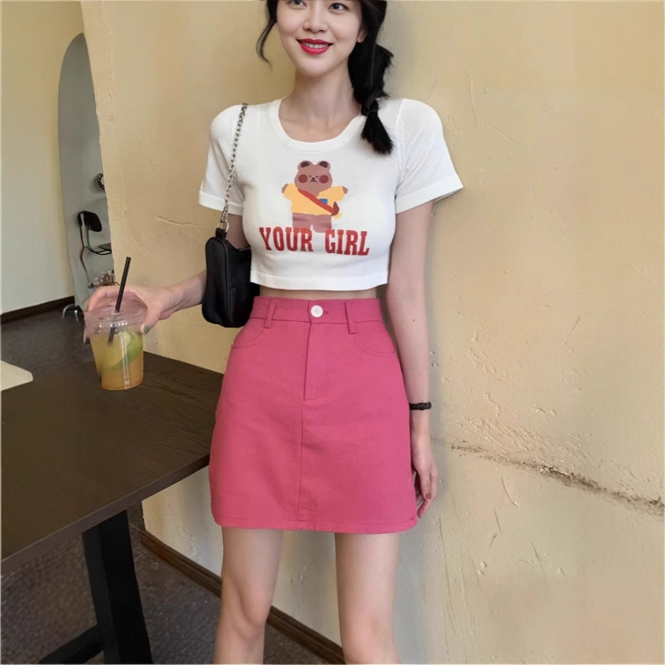 Stylish Preppy-Style Denim Slit Skirt For Women