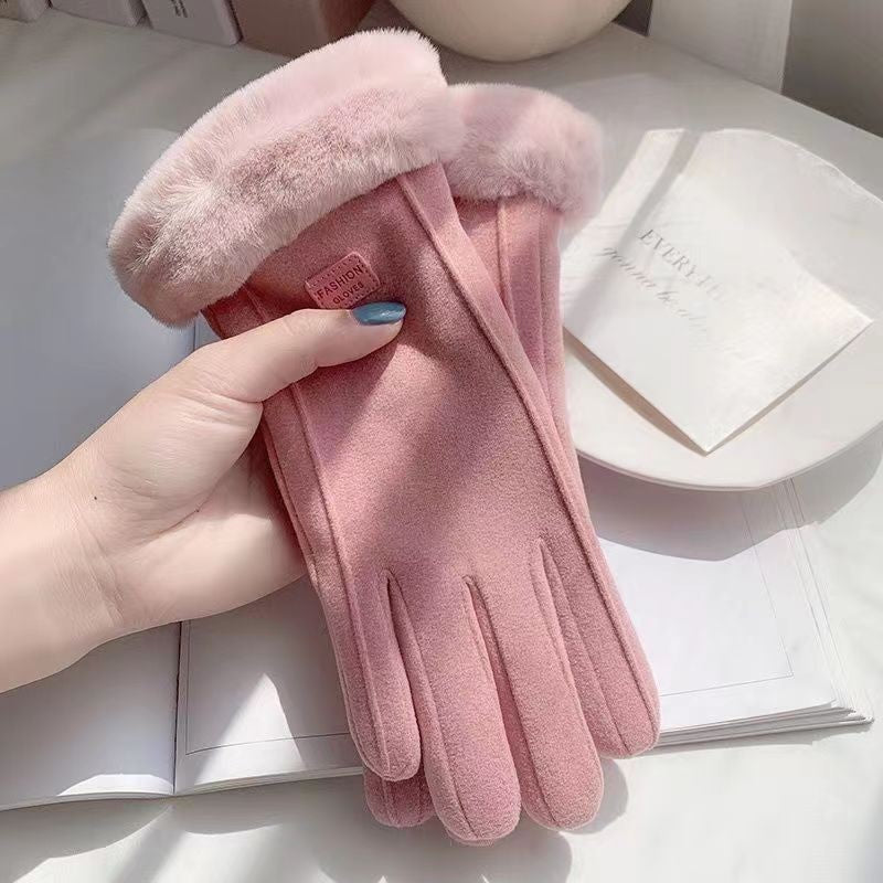 Women's Suede Thermal Gloves Korean Style Windproof