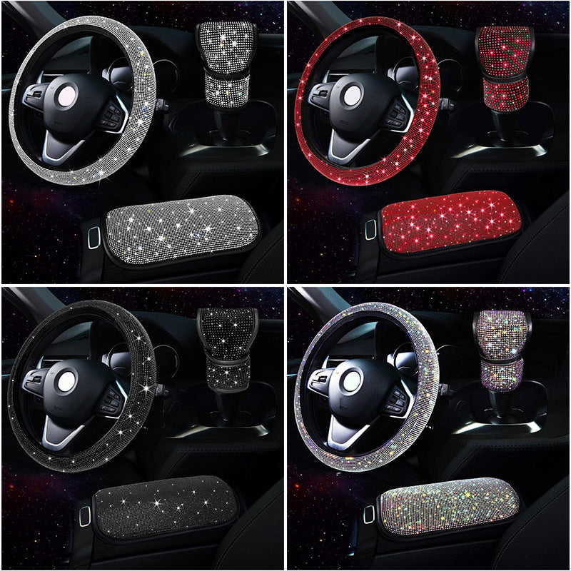 Car Steering Wheel Cover Gear Cover Armrest Box Mat Car Interior Design Suit
