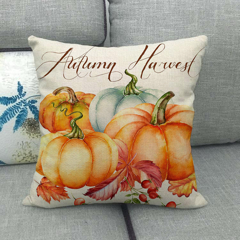 Painted pumpkin linen pillowcase