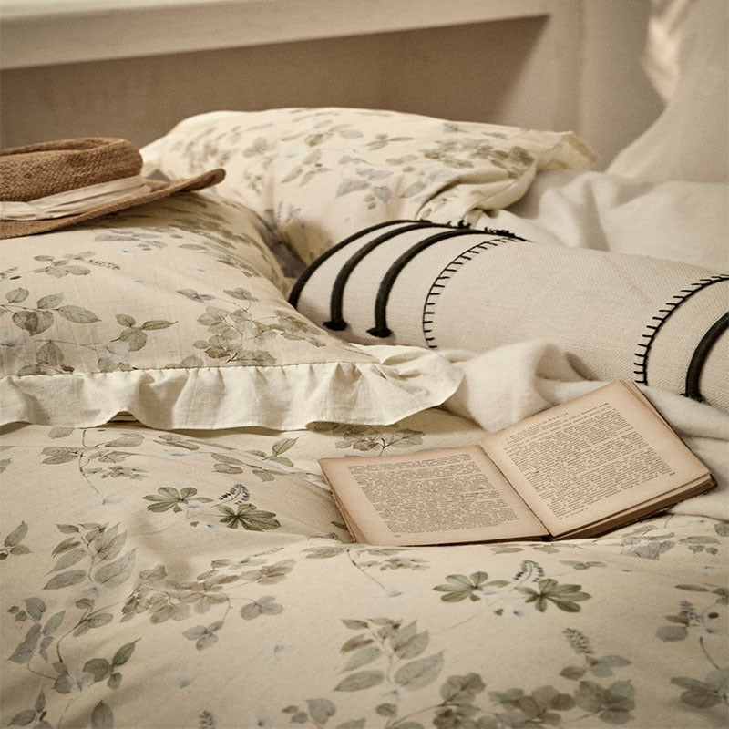 Cotton And Linen Yarn-dyed Printing Single Double Bed Sheets Washed Four-piece Set