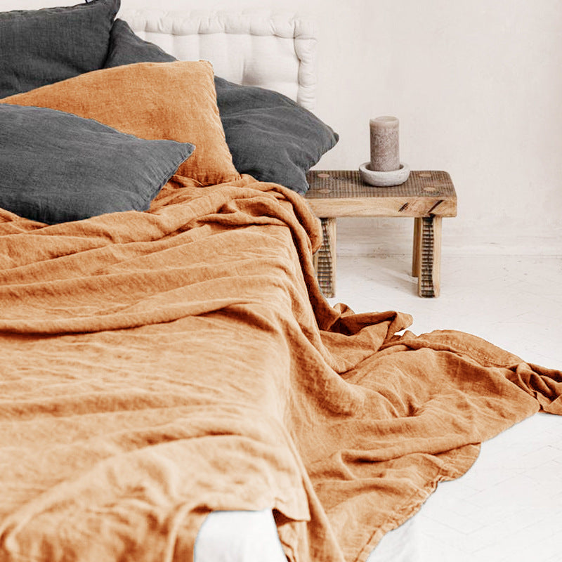 Nordic Style Linen Solid Color Single And Double Bed Sheets