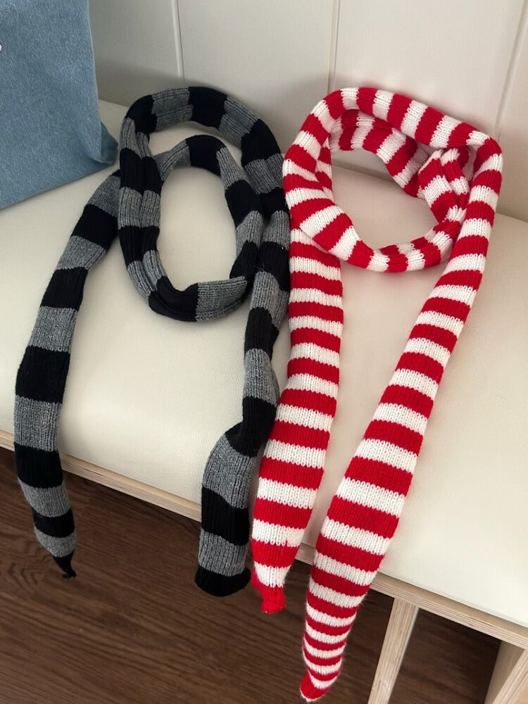 Black And White Striped Thickened Wool Decorative Thin Scarf