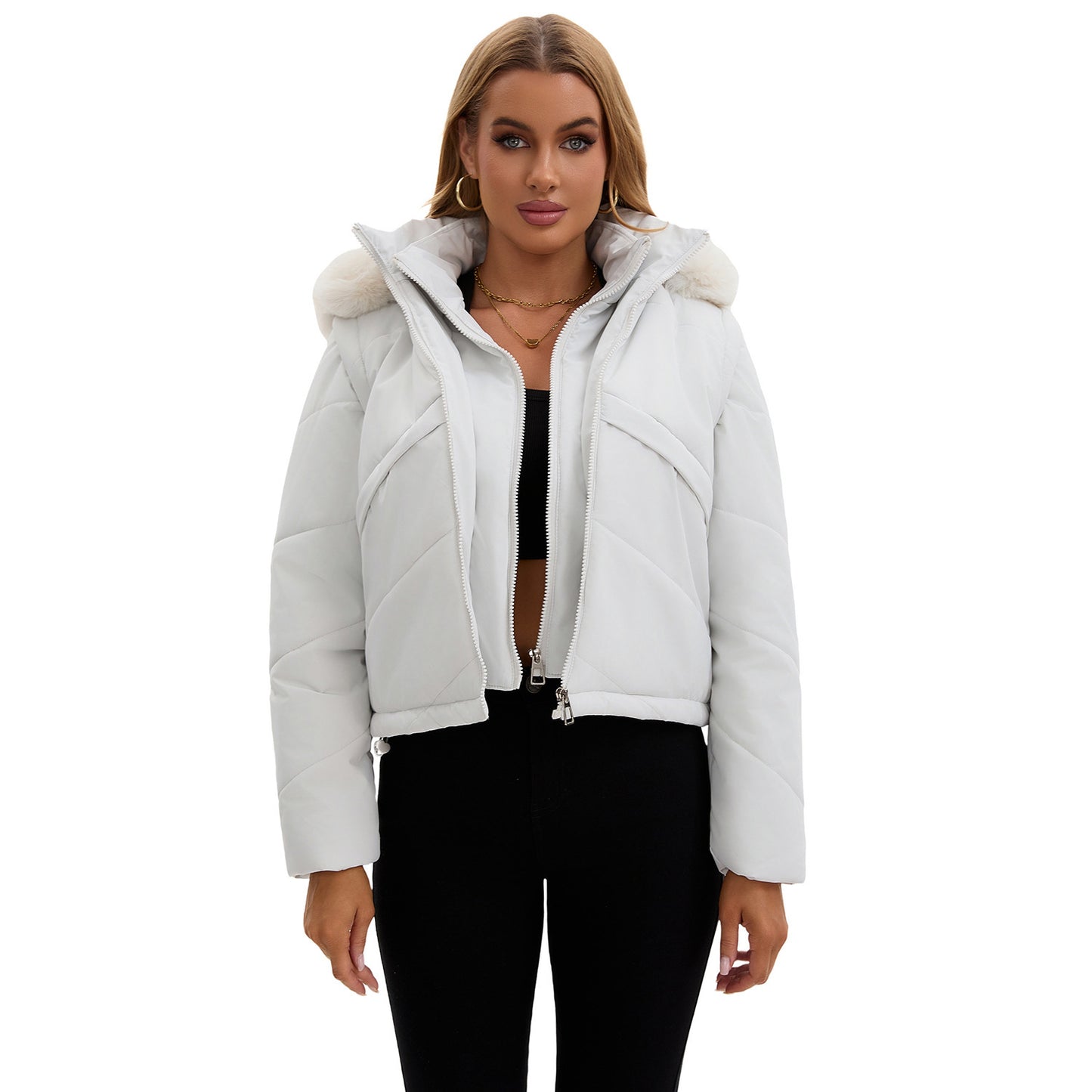 Women's Removable Sleeves Fake Two Pieces Cotton-padded Waistcoat