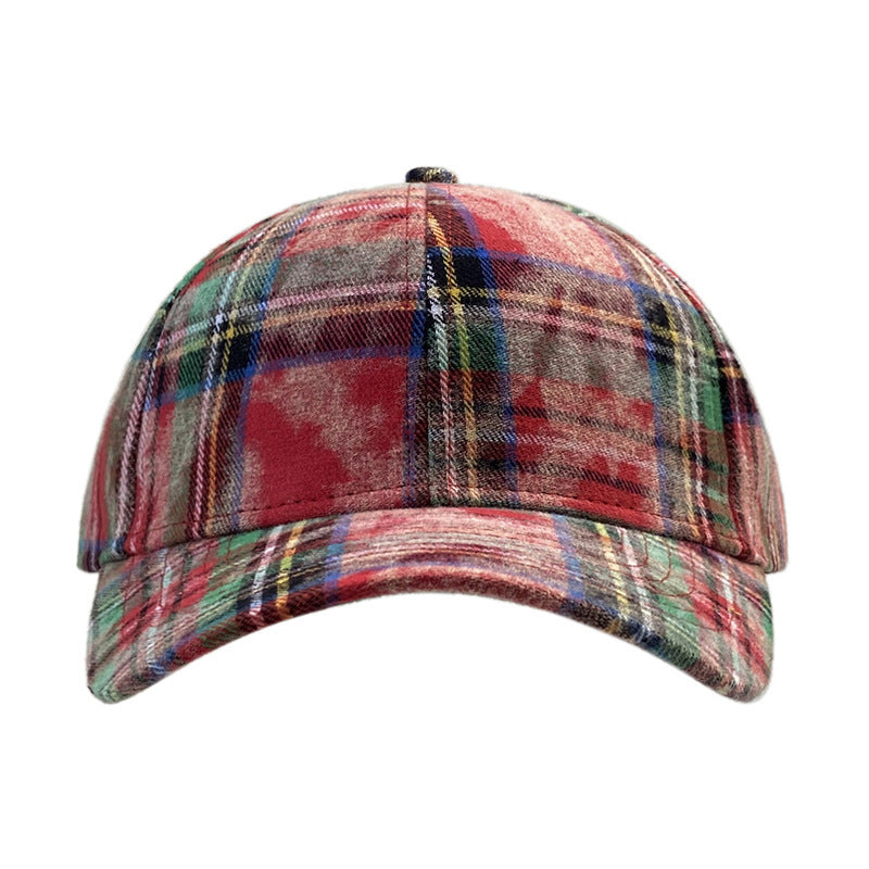 Plaid Retro Washed Baseball Cap For Women