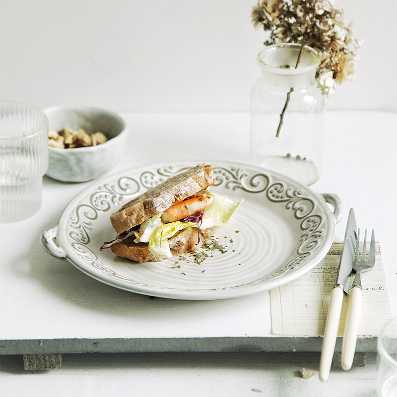 Retro Embossing Dinner Plate Ceramic Tableware