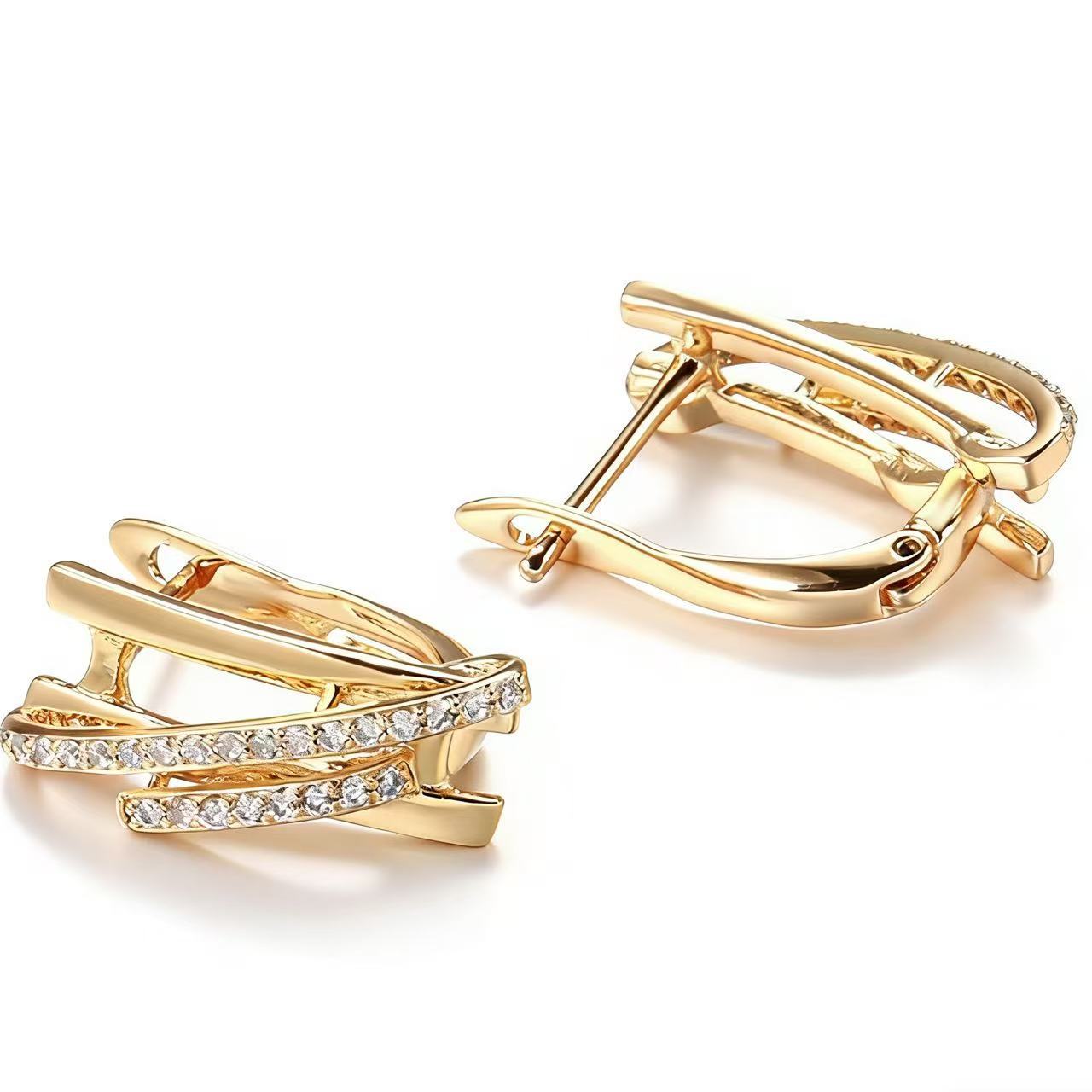 Golden Cross Zircon Ear Clips For Women