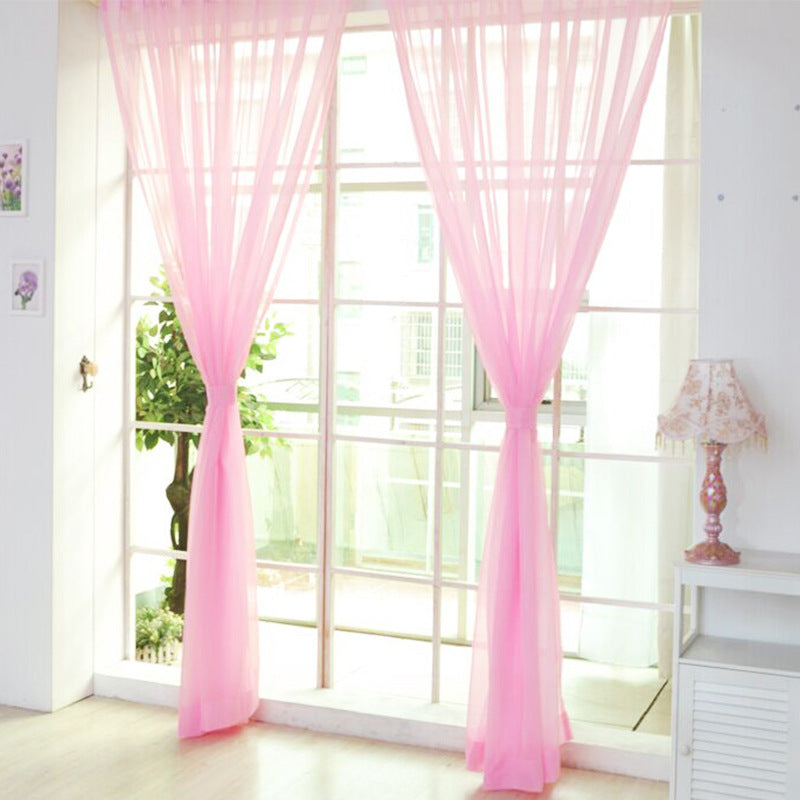 Solid Color Glass Mesh Curtains Transparent Color Ready-made Curtain Punch-free