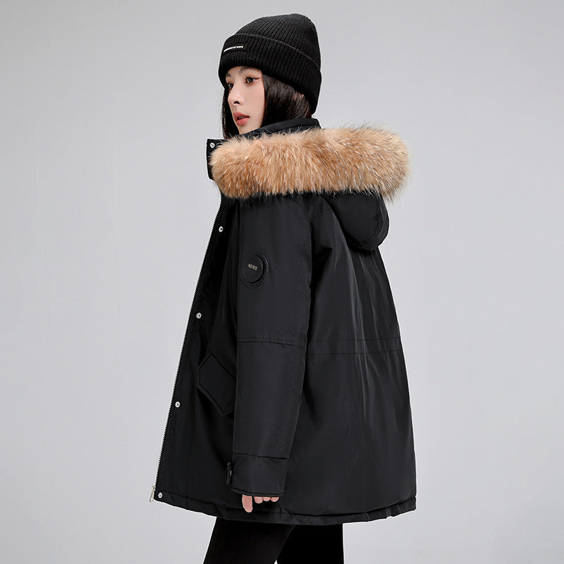 Mid-length Hooded Loose All-matching Thickened Cotton-padded Coat