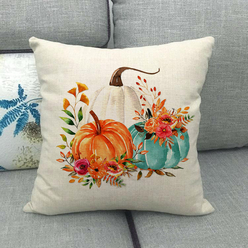 Painted pumpkin linen pillowcase