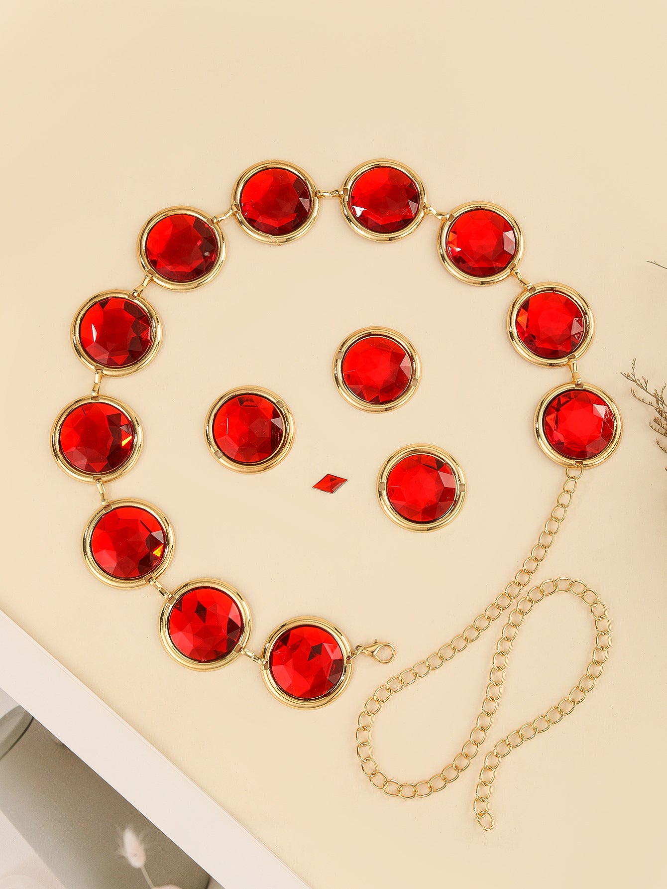 Women's Mirror Casual Decorative Corset Resin Crystal Ruby