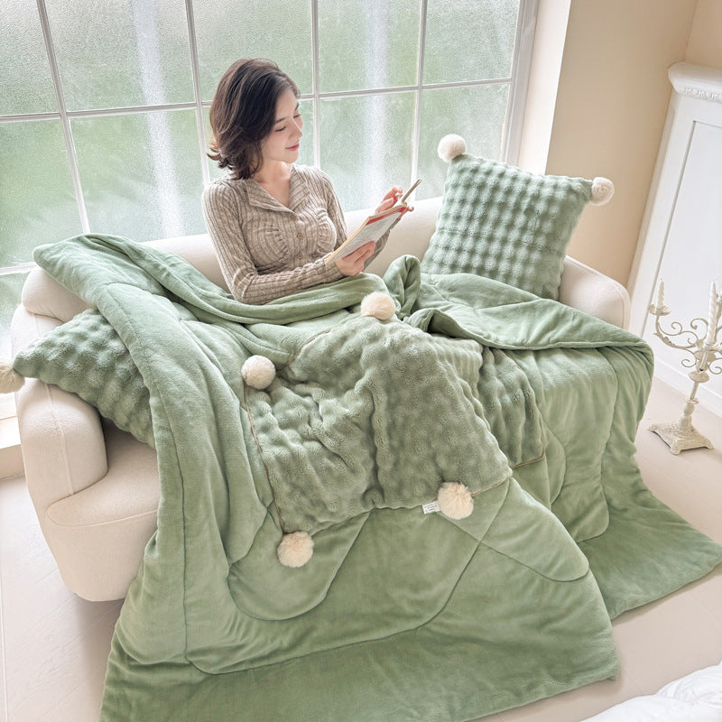 Thick Warm Pillow Milk Fiber Quilt Nap Blanket