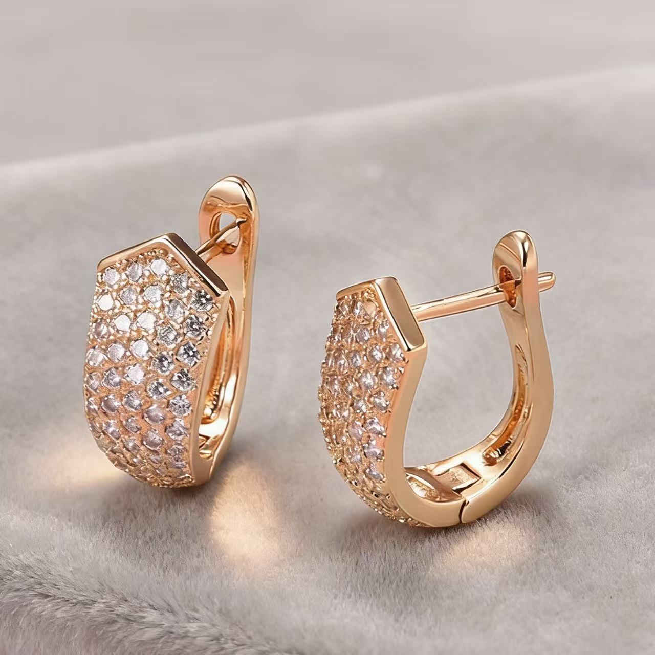 Champagne Gold Zircon Stud Earrings For Women