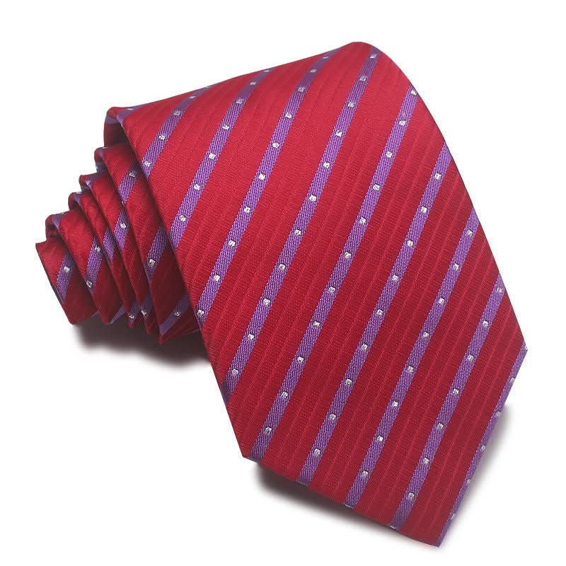 8CM Polyester Jacquard Striped Tie Men's Business Formal Red Black Blue - Eshtree