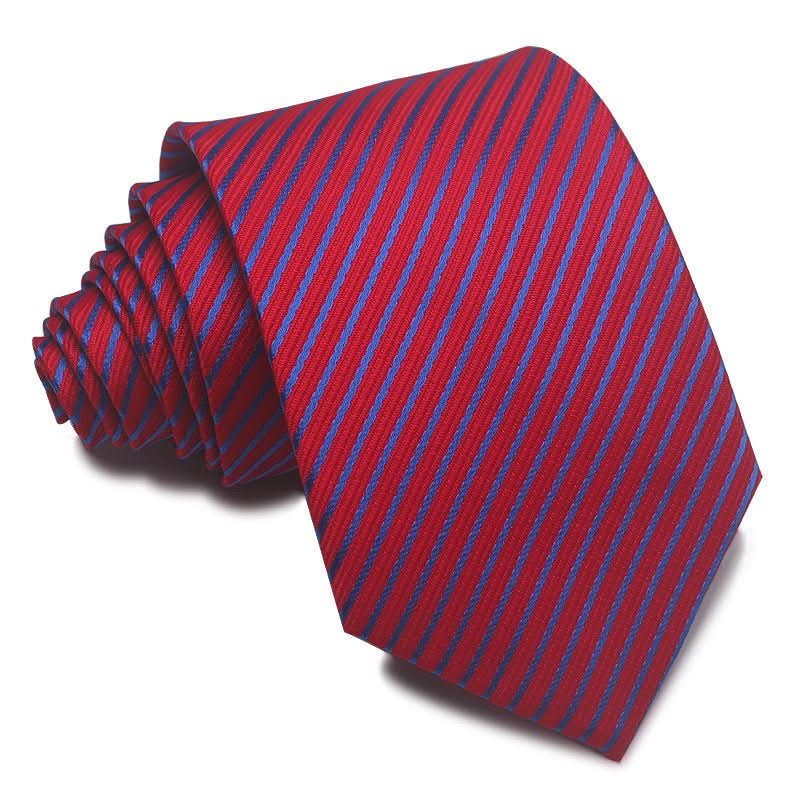 8CM Polyester Jacquard Striped Tie Men's Business Formal Red Black Blue - Eshtree