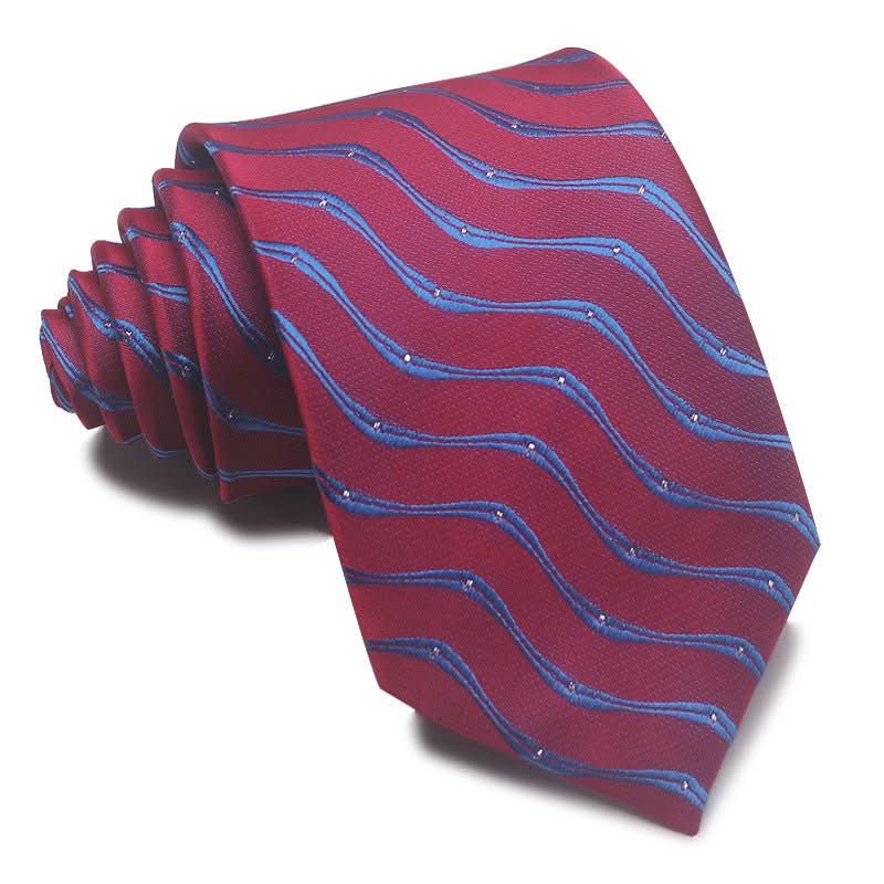 8CM Polyester Jacquard Striped Tie Men's Business Formal Red Black Blue - Eshtree