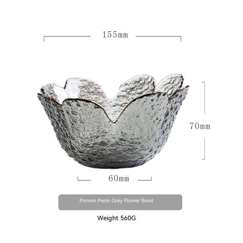 Japanese Style Hammer Pattern Petal Glass Bowl Plate Set