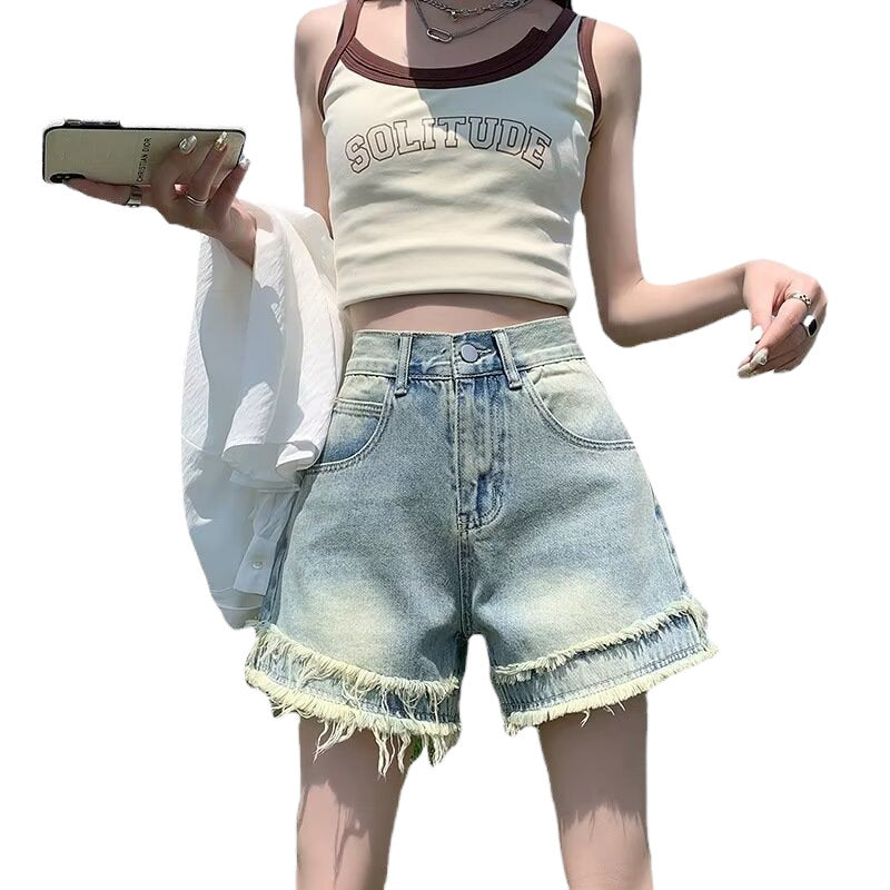 Raw-edge Denim Shorts For Women New Summer Style With A High Waist