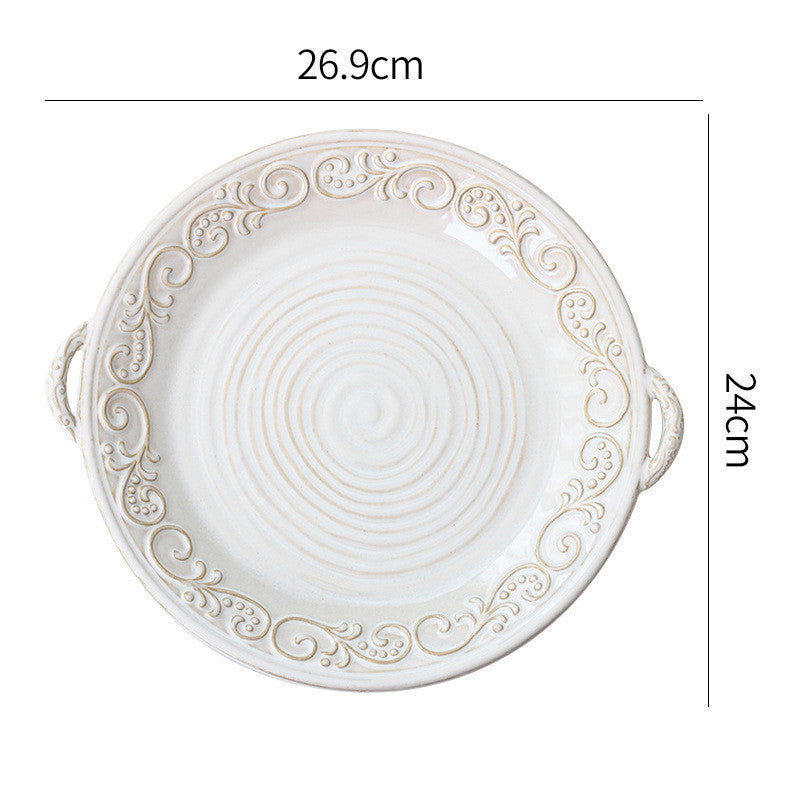 Retro Embossing Dinner Plate Ceramic Tableware