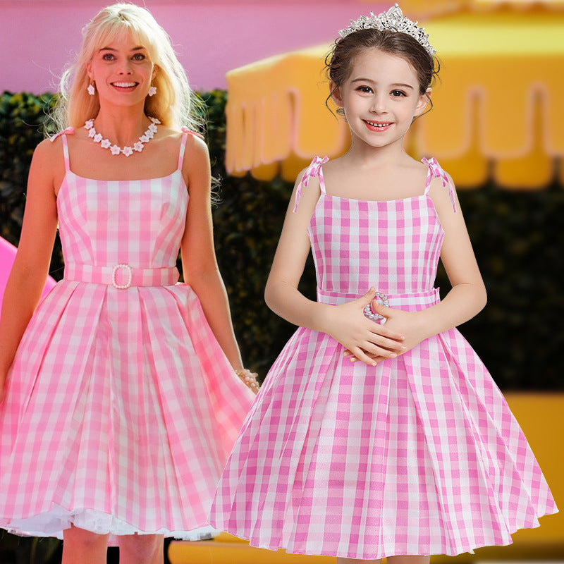 Strap Princess Childrens Plaid Dress With A Defined Waist Formal Gown