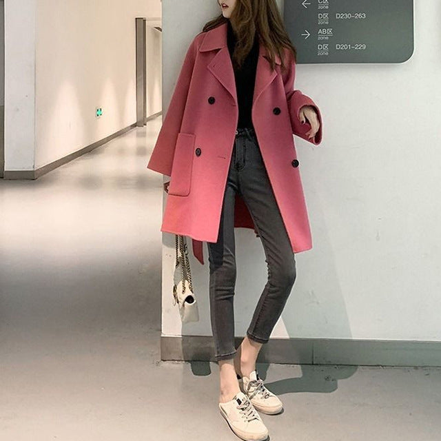 Winter Women's Korean-style Hepburn-style Loose Mid-length Faux Wool Coat