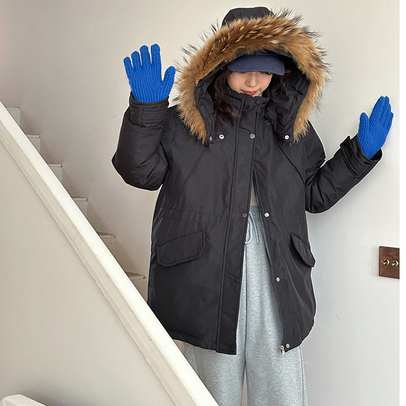 Mid-length Hooded Loose All-matching Thickened Cotton-padded Coat