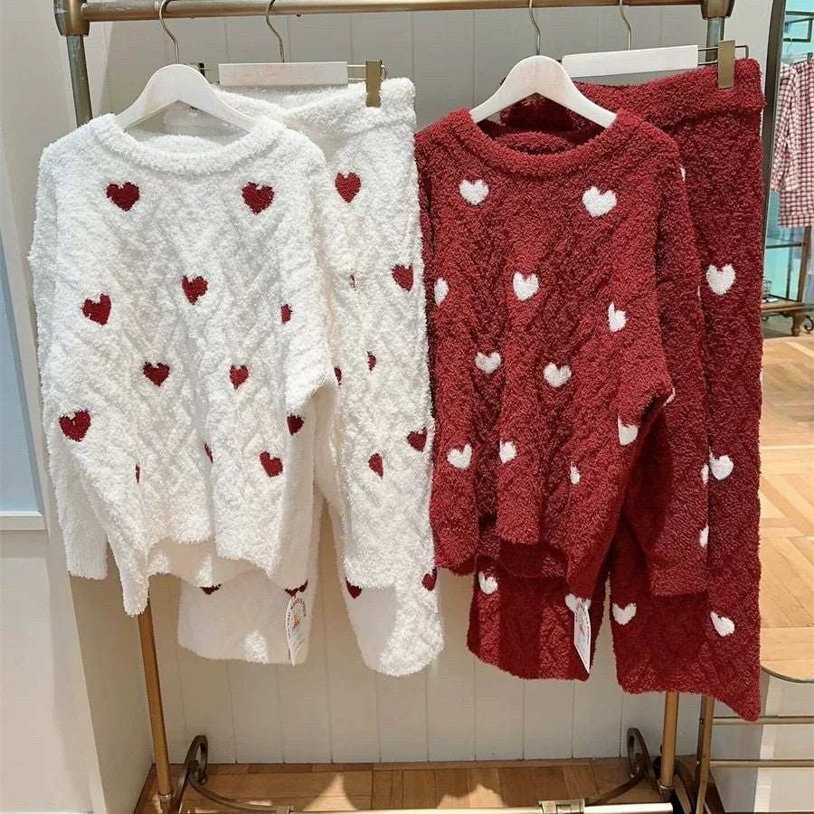 Loose Heart-shaped Red Soft Ladies' Homewear Pajamas Suit
