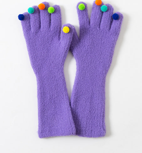 Colorful Plush Ball Gloves Winter Women's Cute Student Cycling Thickened