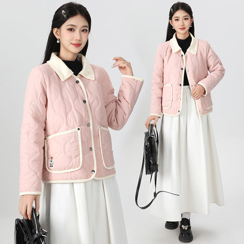 Short Velvet Cotton-padded Coat For Women