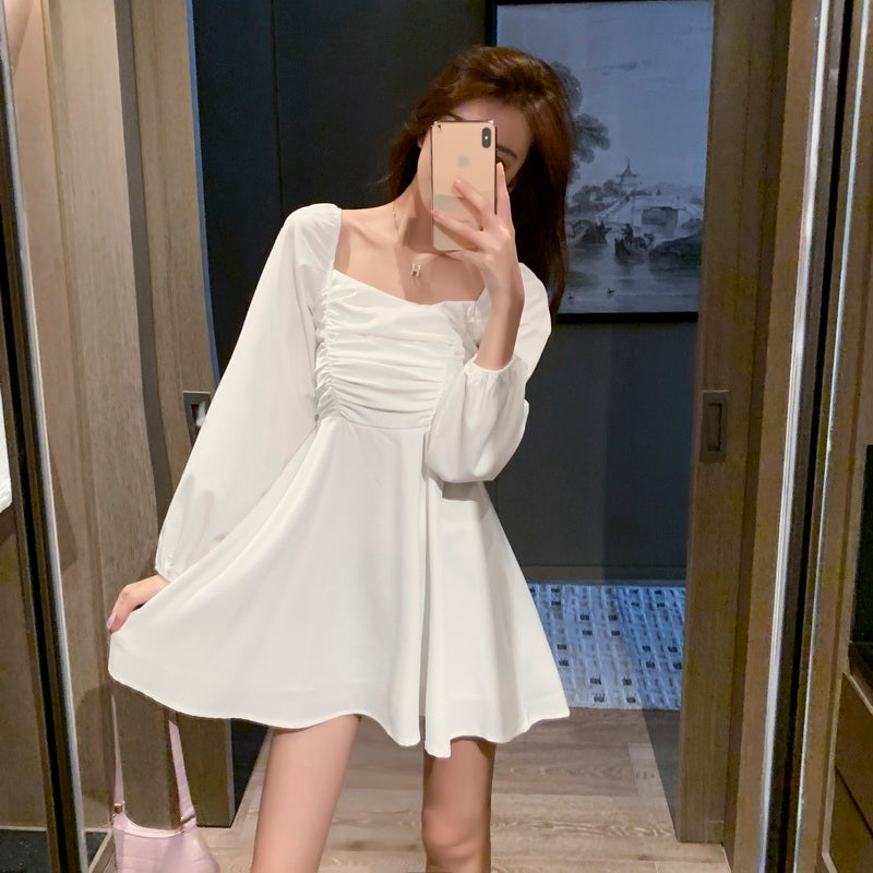 French retro pleated waist dress