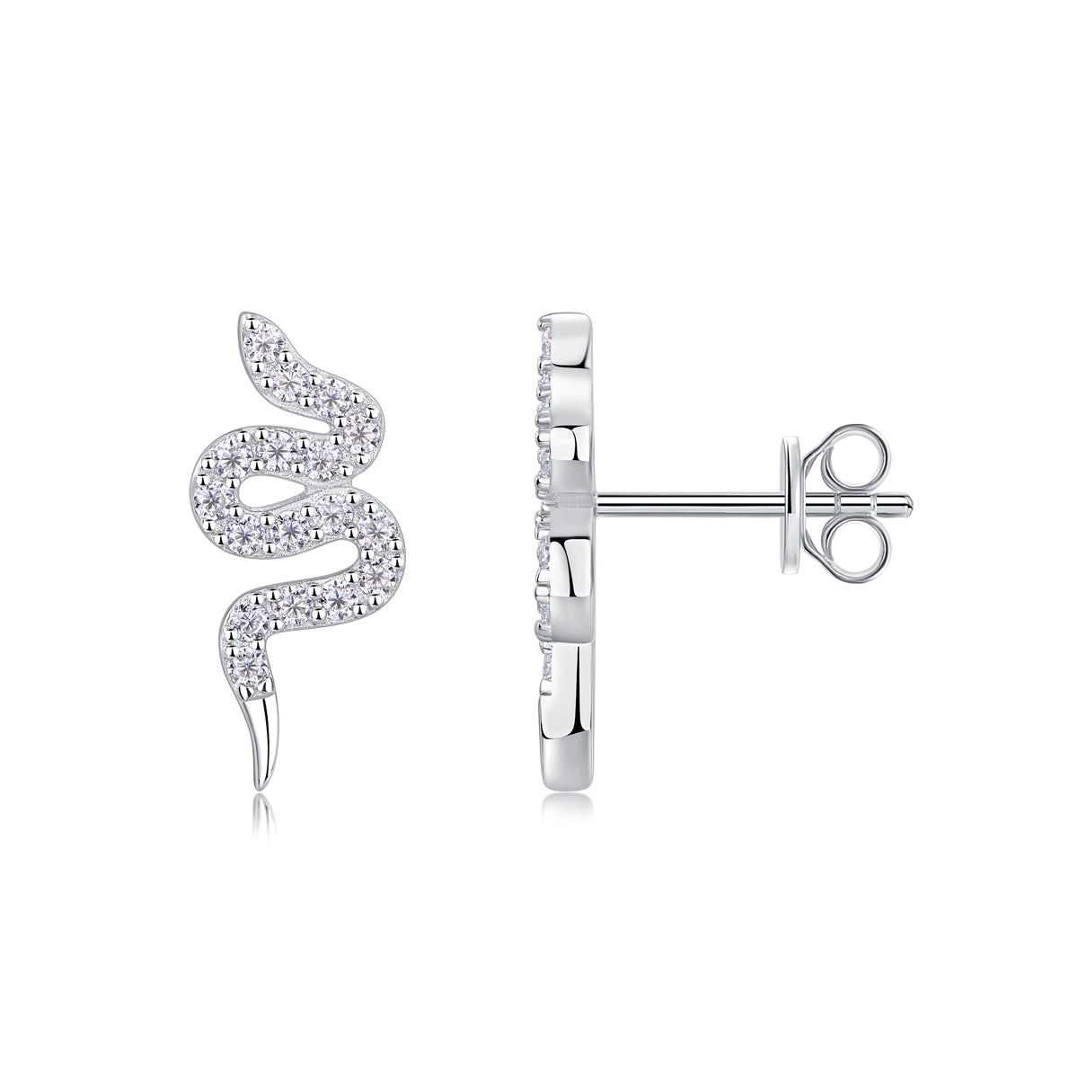 Silver Snake Entwined - Set With Top-quality Moissanite, Luxurious And Fashionable Light Luxury Jewelry, Silver Stud Earrings S925, Silver-plated Platinum