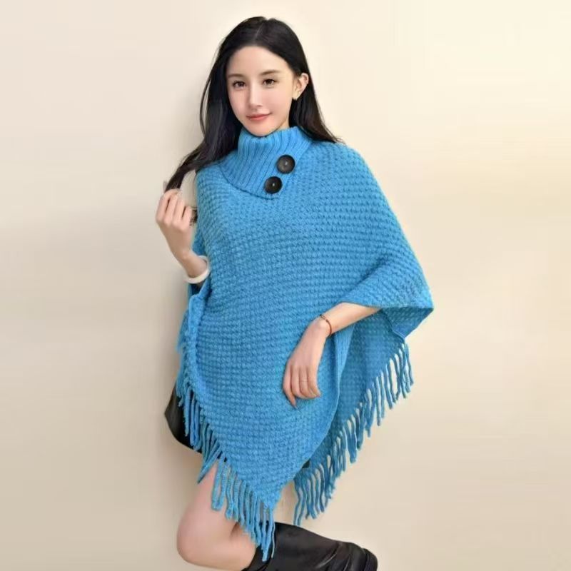 Women's Casual Plush Design Sweater Shawl Cape