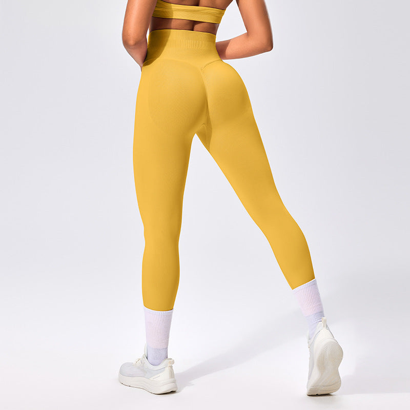 Seamless High-waisted Nine-inch Pants Pleated And Hip-lifting Fitness Pants
