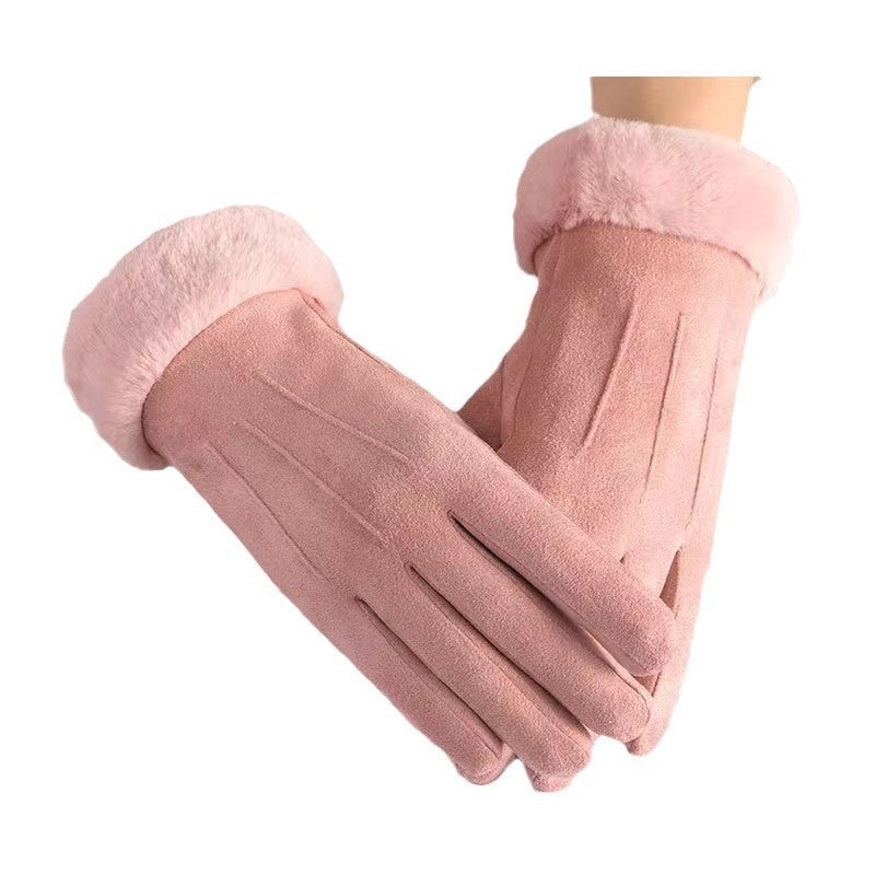 Women's Suede Thermal Gloves Korean Style Windproof