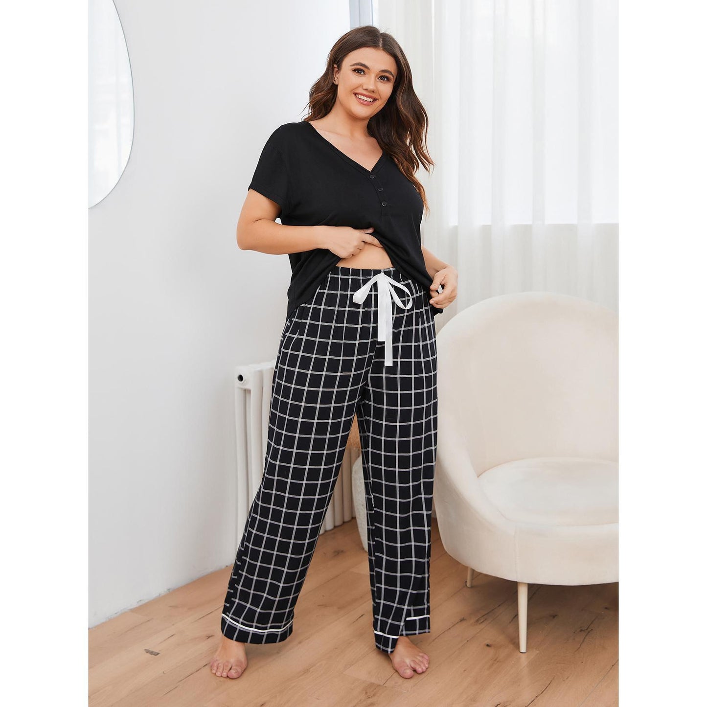 Plus Size Pajamas Women's Short-sleeved Trousers Homewear Suit