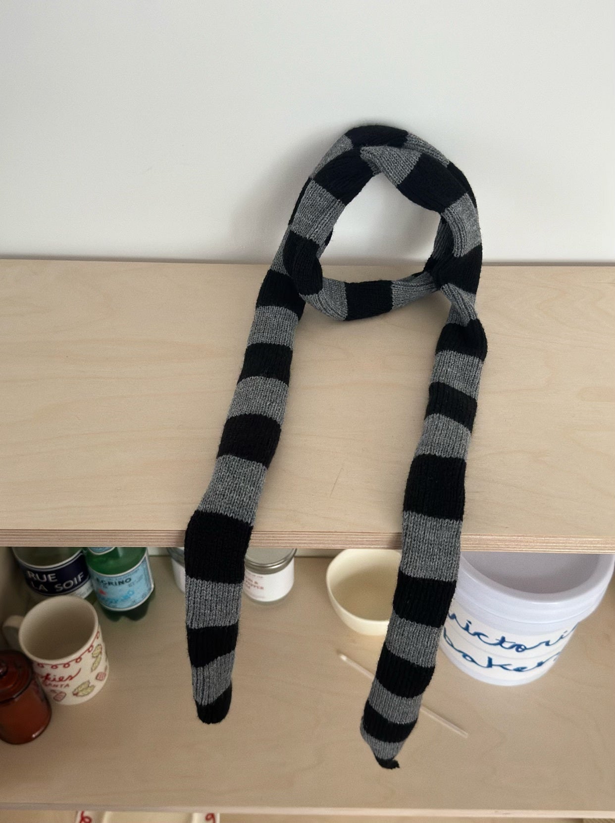 Black And White Striped Thickened Wool Decorative Thin Scarf