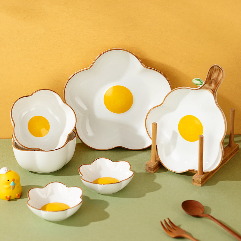 Simple SUNFLOWER Ceramic Poached Egg Household Creative Tableware