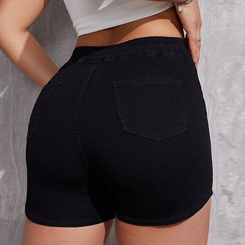 Plus Size A- Line Drawstring Denim Shorts For Women
